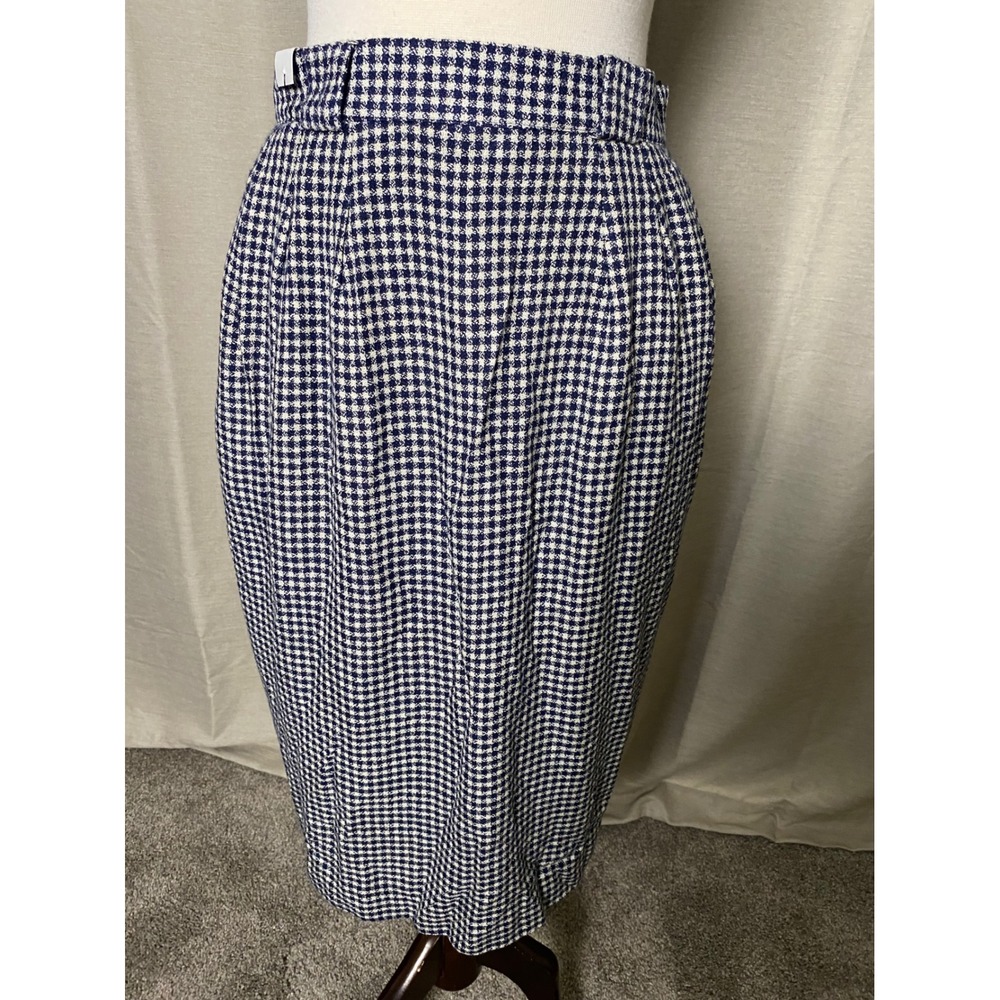 Vintage 60's  Paul Stanley Navy Gingham Pleated Midi Business Pencil Skirt MOD
